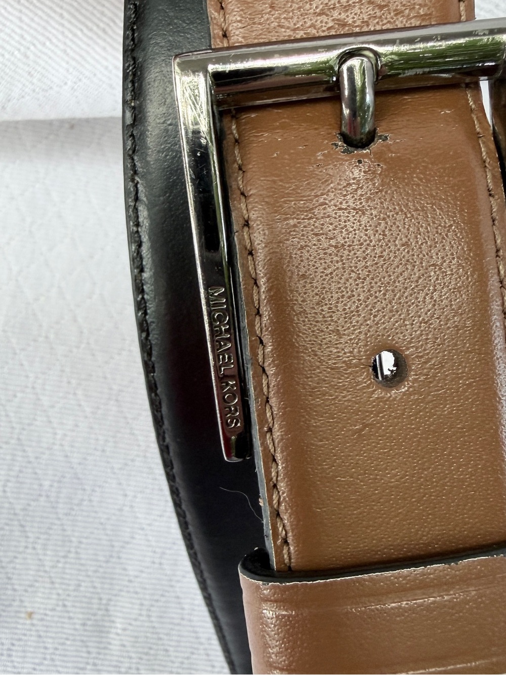 Michael Kors Men Tan/ Cognac Brown Leather Belt Silver Buckle Size 32 34 36
